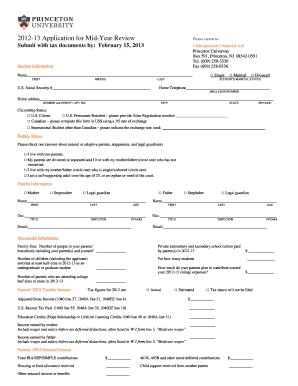 Princeton Financial Aid Application  Form