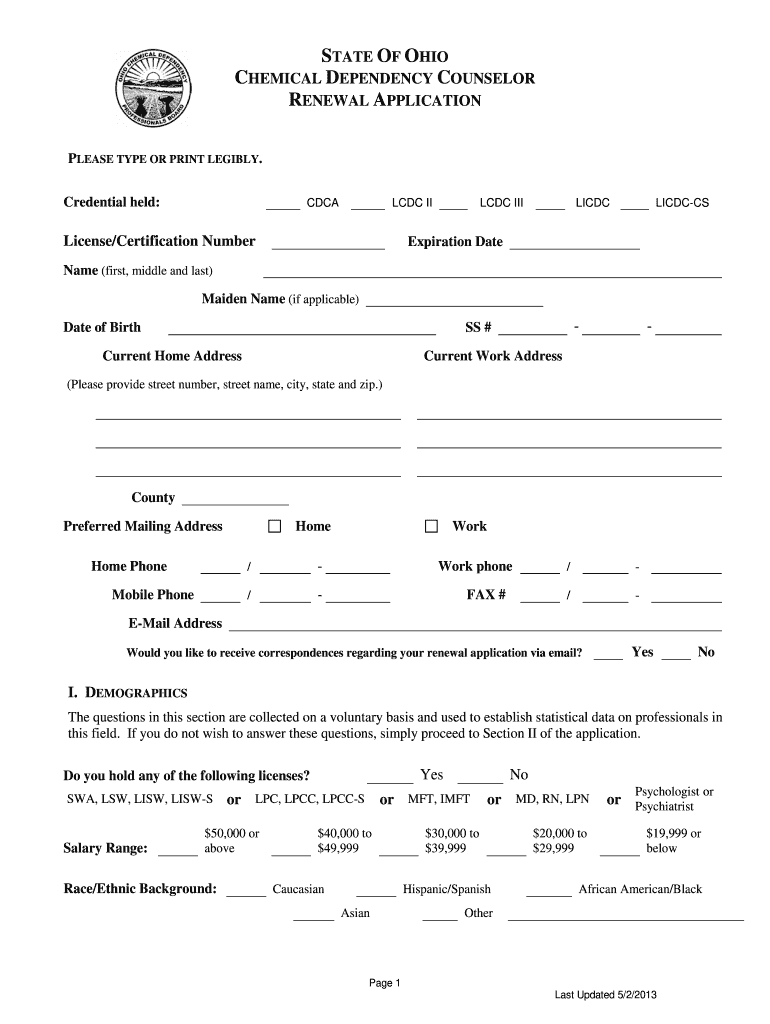  Ohio Chemical Dependency Board License Renewal 2013-2024