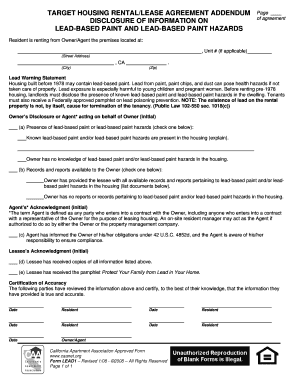 Target Housing Rentallease Agreement Addendum California  Form