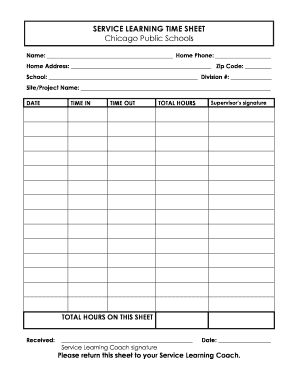 SERVICE LEARNING TIME SHEET Servicelearning Cps K12 Il  Form