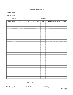 Document Destruction Log Template  Form