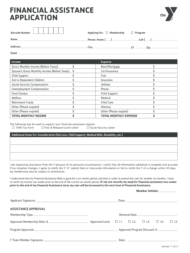 Ymca Assistance 20132024 Form Fill Out and Sign Printable PDF