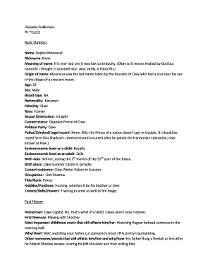 Character Profile Template PDF  Form