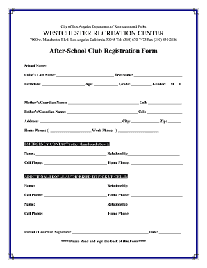 School Club Application Template  Form