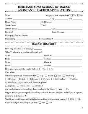 Dance Teacher Application  Form