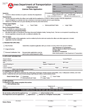 Iowa Firefighter Plate Application  Form