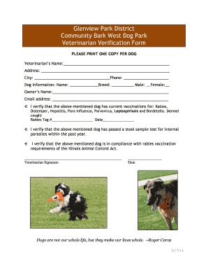 Veterinarian Verification Form Glenview Park District Glenviewparks