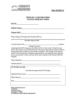 Primary Care Physician Change Request Form PDF