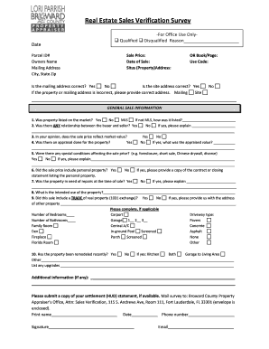 Real Estate Sales Verification Survey Broward County Property Bcpa  Form