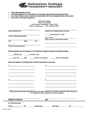 Galveston College Transcript Request  Form