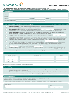Suncorp Visa Dispute Form Fill Out And Sign Printable Pdf Template Signnow