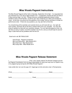 Pageant Contract Template  Form