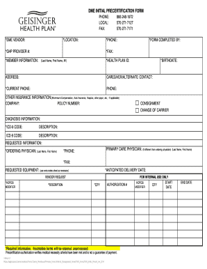  DME Network Precert Form Geisinger Health Plan 2014