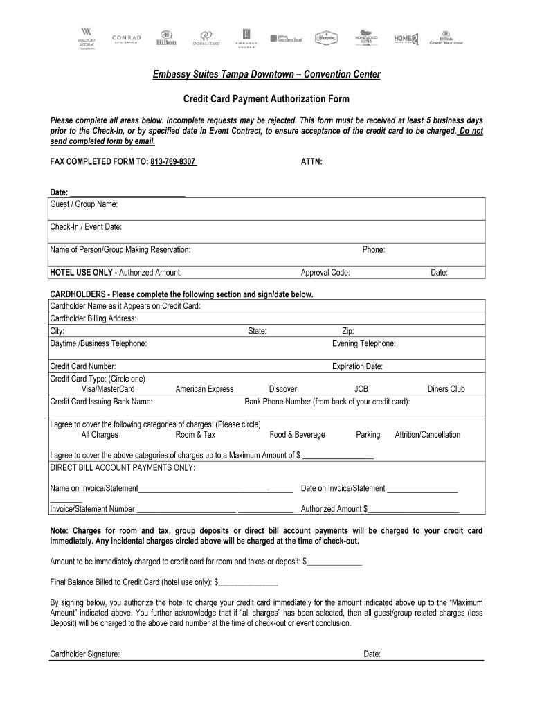 Embassy Suites Credit Card Authorization Form