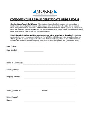 Condominium Resale Certificate Order Form Morris Management