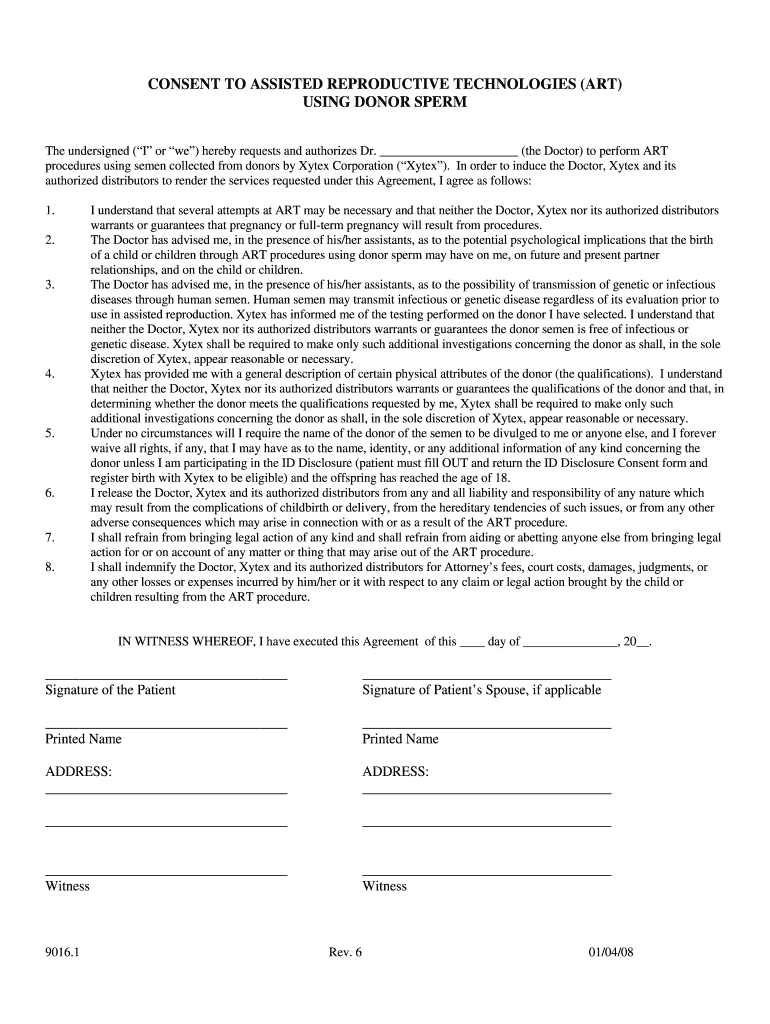  CONSENT to ARTIFICIAL INSEMINATION Xytex 2008
