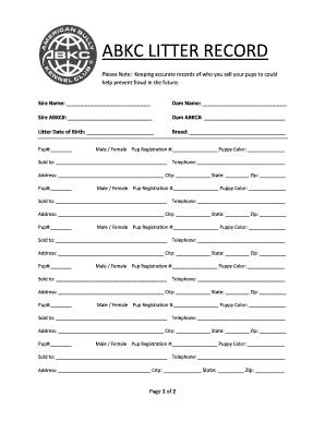 ABKC LITTER RECORD American Bully Kennel Club Theabkcdogs  Form