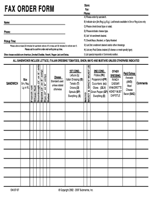 Fax Order Form Submarina