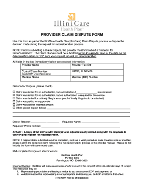 Illinicare Provider Dispute Form