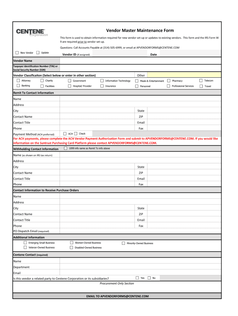 Centene Vendor  Form