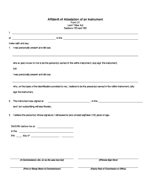 Affidavit of Attestation of an Instrument  Form