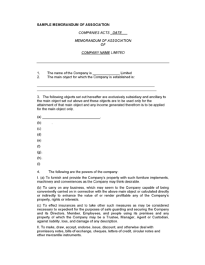 Memorandum of Association Sample  Form