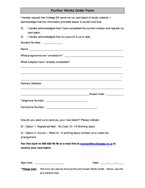 College Sa Further Works Forms