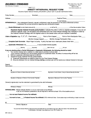 ANNUITY WITHDRAWAL REQUEST FORM Reliance Standard