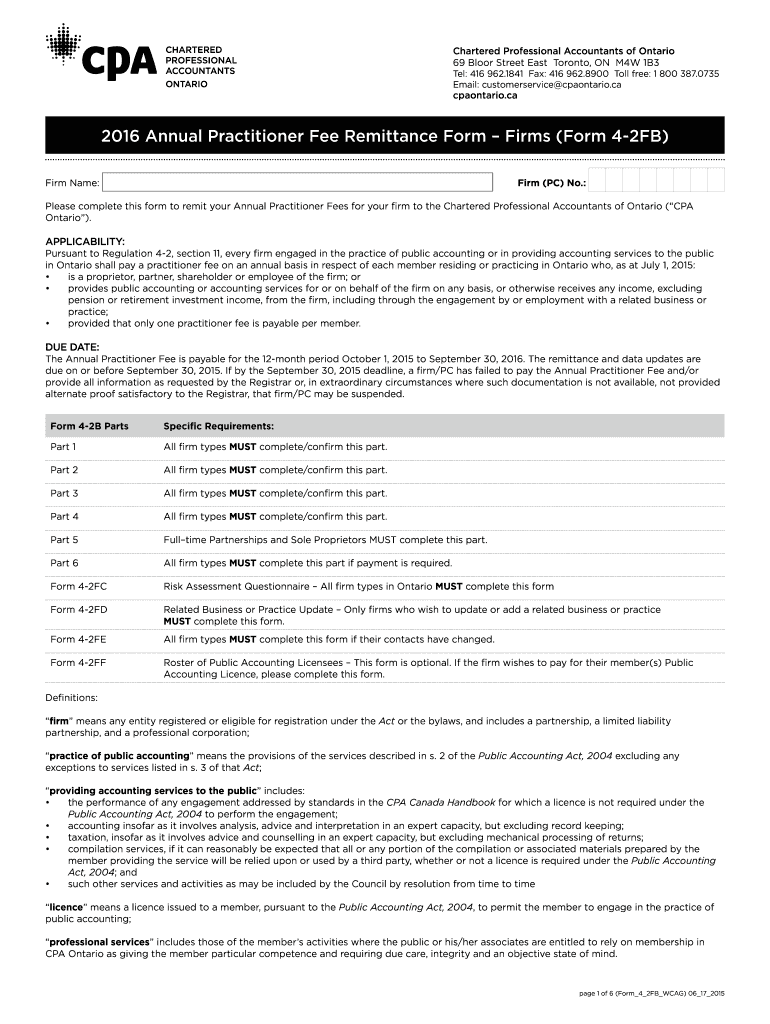  Annual Practitioner Fee Remittance Form Firms Form 4 2FB 2016-2024