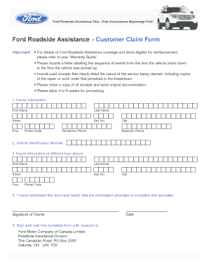 Ford Roadside Assistance Online  Form