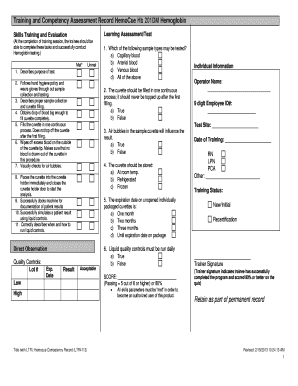 Training and Competency Assessment Record HemoCue Hb 201DM Hemoglobin Massgeneral  Form