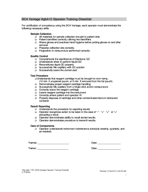 Dca Vantage Analyzer Training Checklist  Form