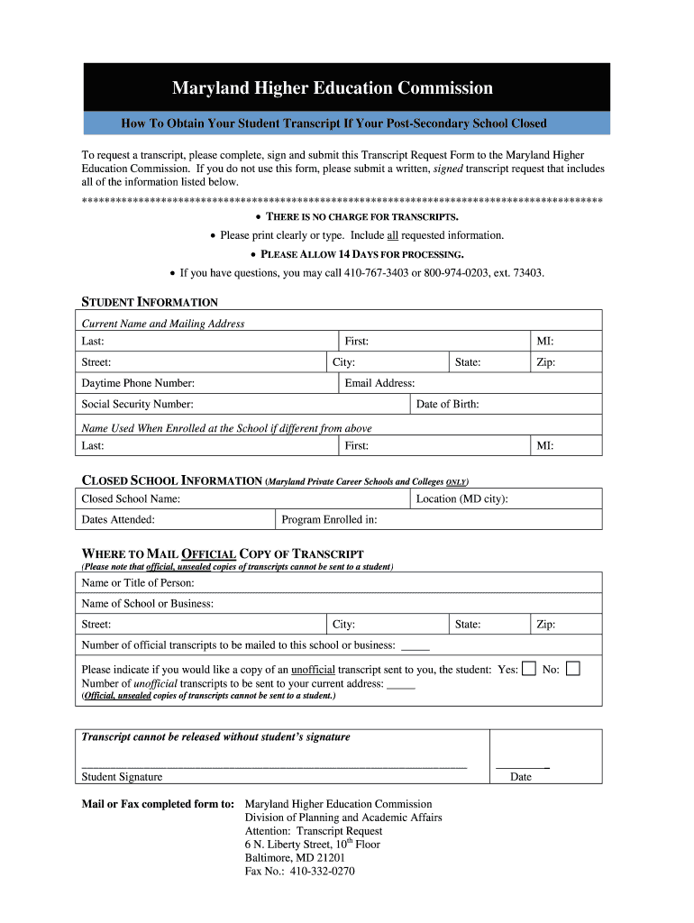 Mhec Transcript Request Form