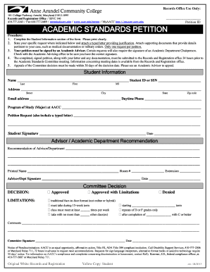 Academic Standards Petition Anne Arundel Community College Aacc  Form