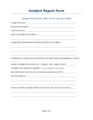 Incident Report Oak Lawn Hometown School District 123 D123  Form