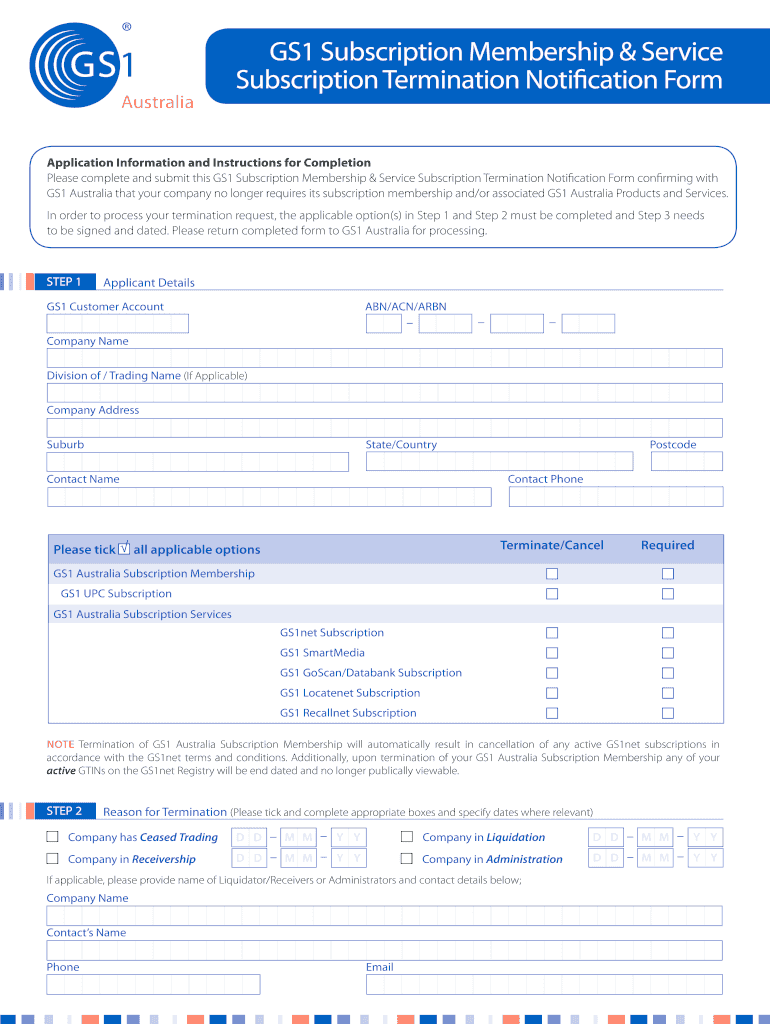  Termination of Subscription Membership and Service Notification Gs1 Australia 2014-2024