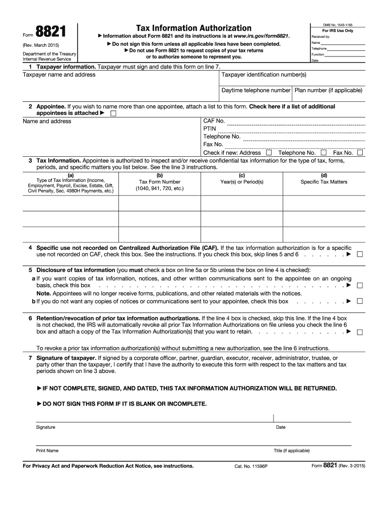 Form 8821 Rev March  Tax Information Authorization  Irs