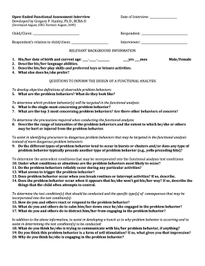 Open Ended Functional Assessment Interview PDF  Form