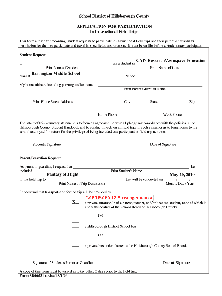 Hillsborough County Field Trip Permission Form