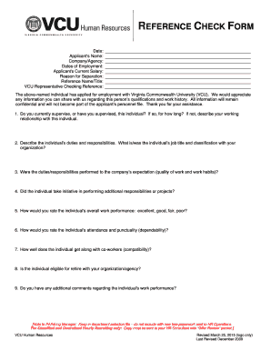 Reference Check Form VCU Department of Human Resources Hr Vcu