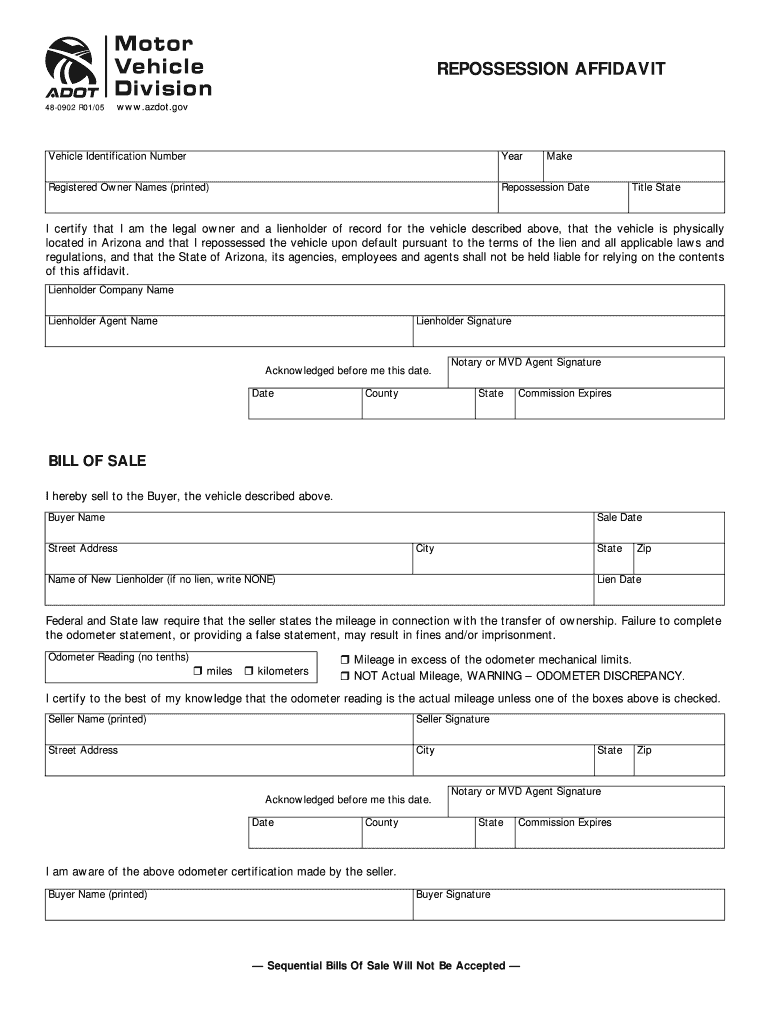 Get and Sign Arizona Repo Affidavit 2005-2022 Form
