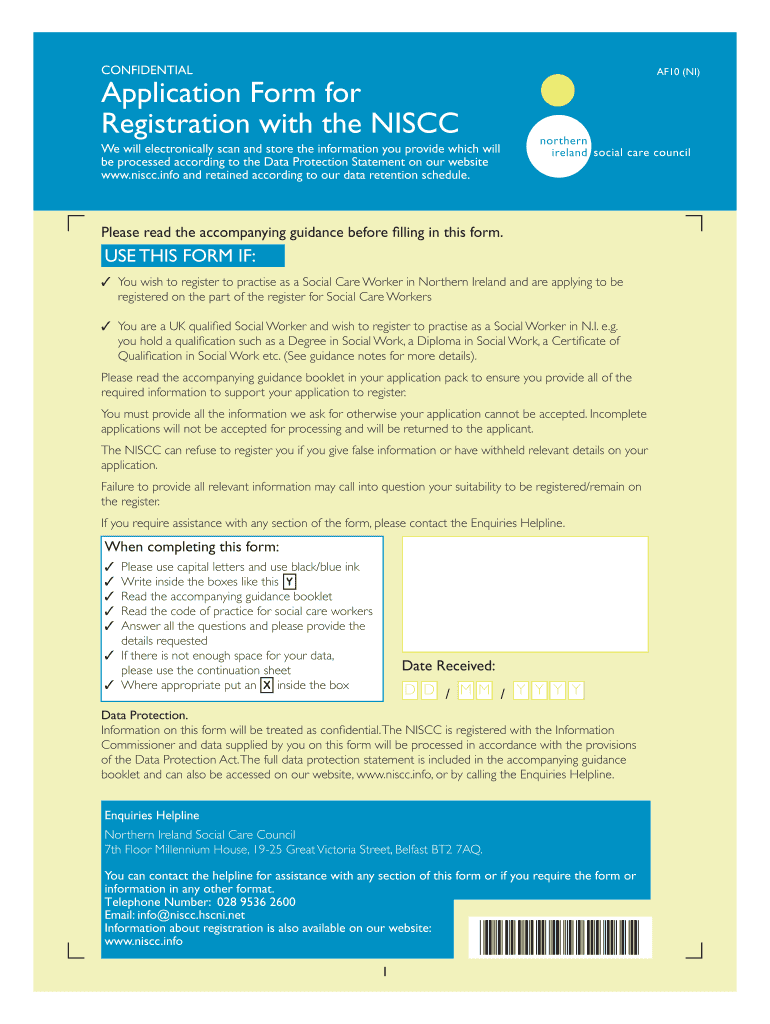 Registration Application Form AF10  Northern Ireland Social Care