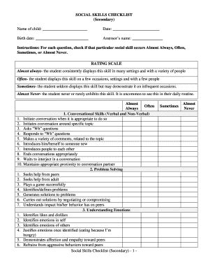 SOCIAL SKILLS CHECKLIST SECONDARY  Form