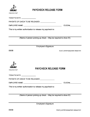 Paycheck Release Form Template