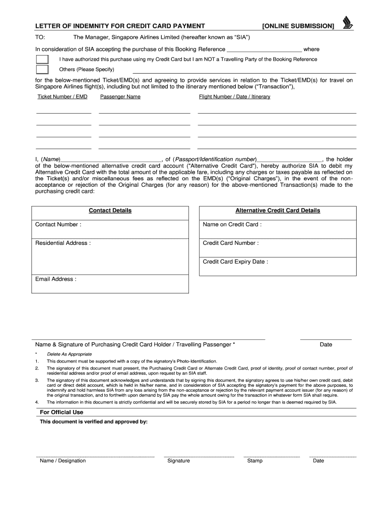 Indemnity Card  Form