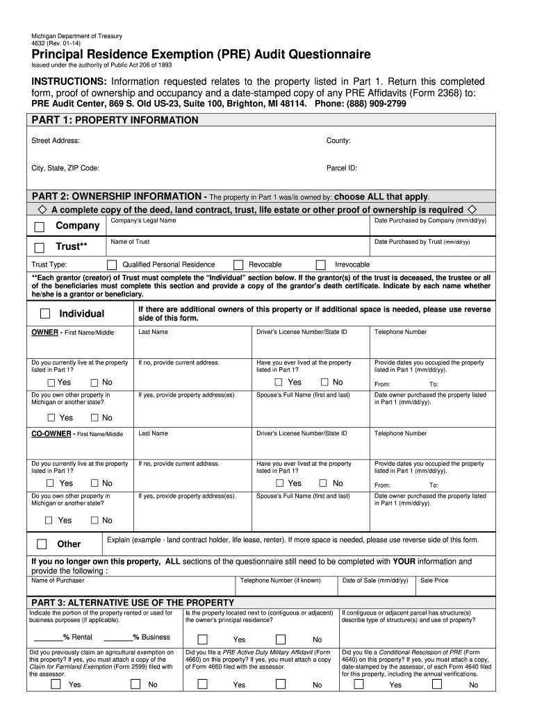  PRE Audit Questionnaire  State of Michigan  Michigan 2014