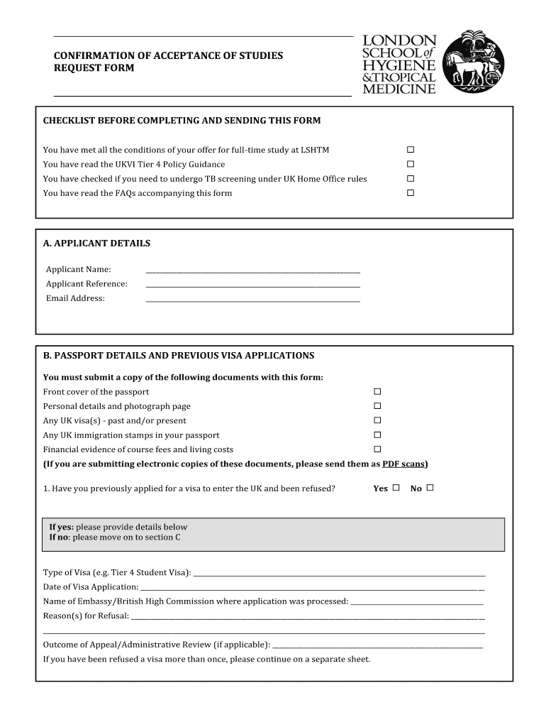 London School of Hygiene and Tropical Medicine Request Form