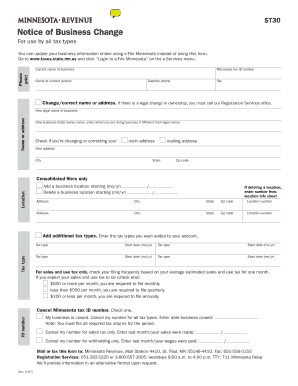 ST30, Notice of Business Change Minnesota Department of Revenue Revenue State Mn  Form