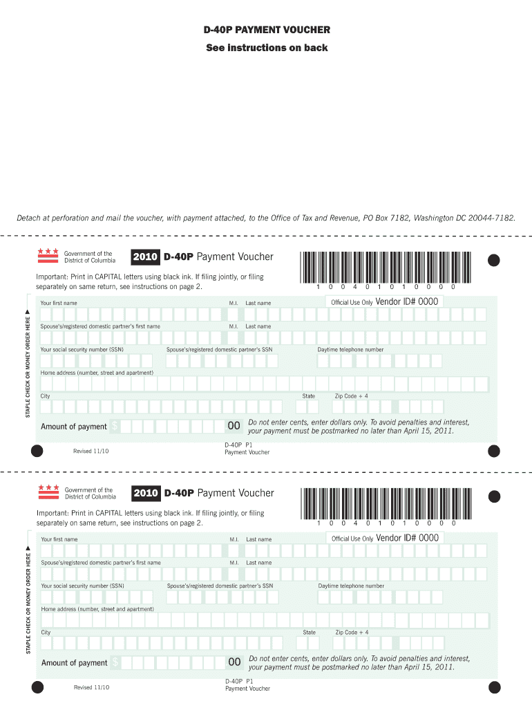  D40P PAYMENT VOUCHER See Instructions on Back Detach at Perforation and Mail the Voucher, with Payment Attached, to the Office O 2019