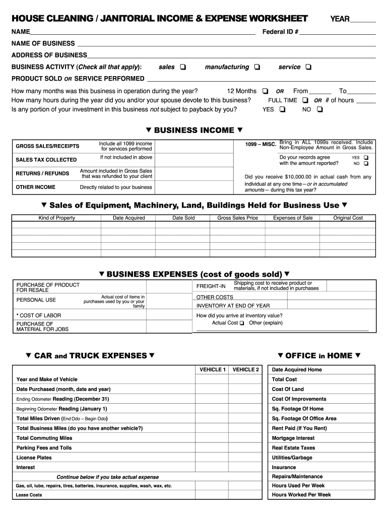 Cleaning Business Expenses Spreadsheet  Form